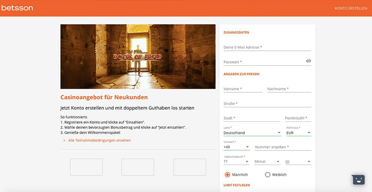 Vorschaubild Betsson Casino Anmeldung
